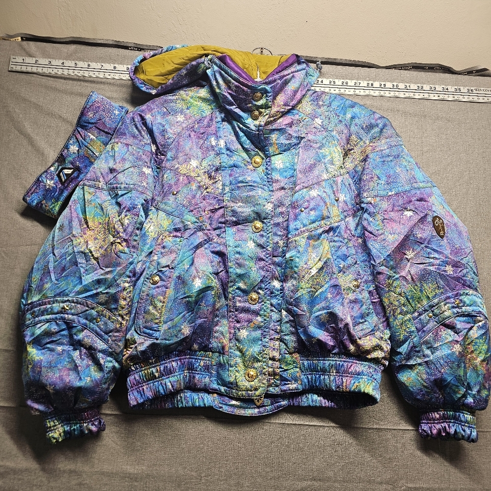 Vintage phenix snowflake vibrant sheen ski jacket rare size 8 euc 90s